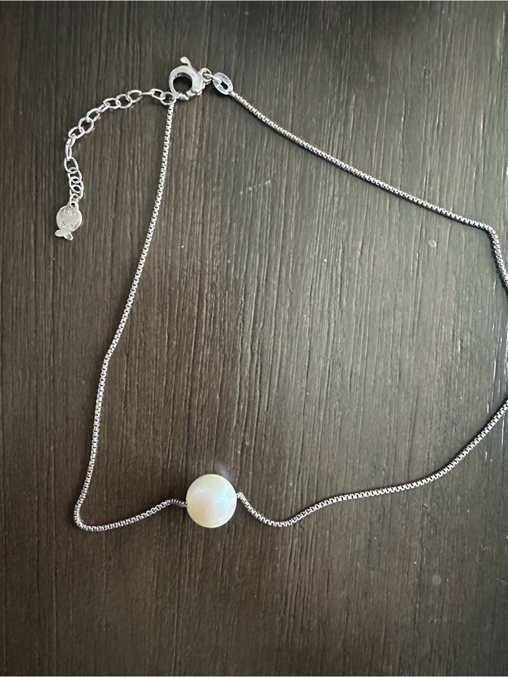 Silver Necklace with White Faux Pearl Accent